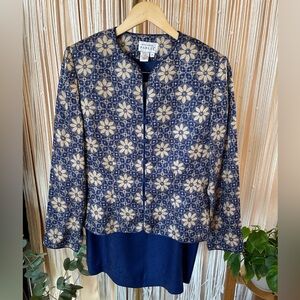 vintage Adrianna Papell two-piece skirt suit 100% silk blue & gold floral